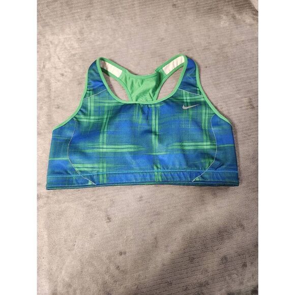 NIKE DRI-FIT L Blue Green RACER BACK SPORTS BRA - Picture 1 of 3